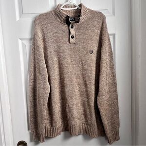 Chaps Pullover sweater Men Large Elbow patch knit brown tan crewneck buttons